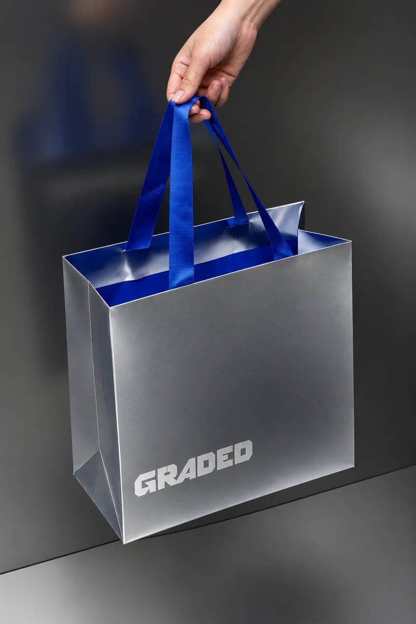 A silver Graded gift bag